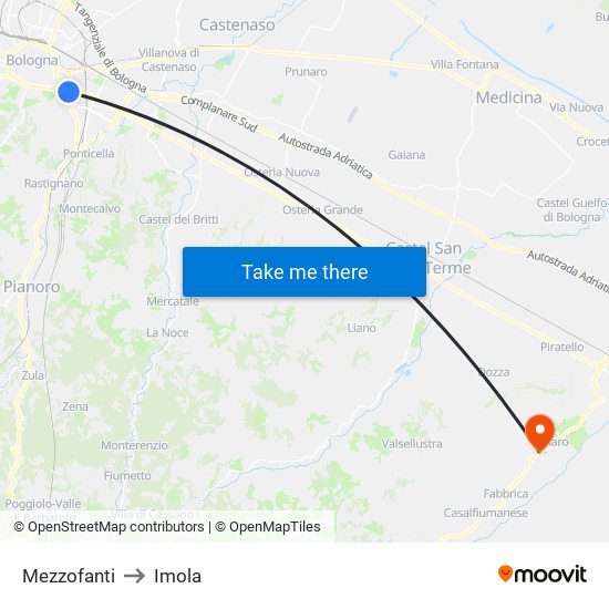 Mezzofanti to Imola map