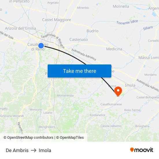De Ambris to Imola map