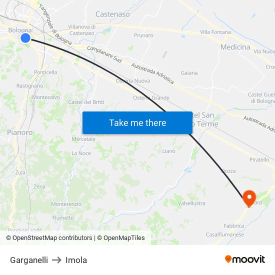 Garganelli to Imola map