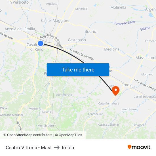 Centro Vittoria - Mast to Imola map