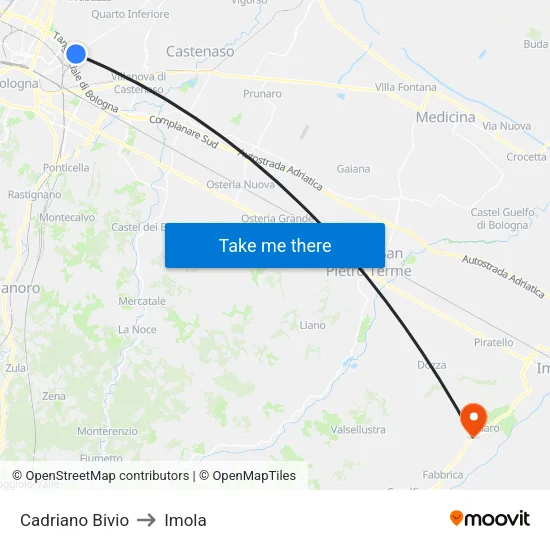 Cadriano Junction to Imola map