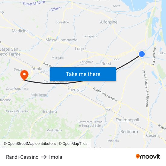 Randi-Cassino to Imola map