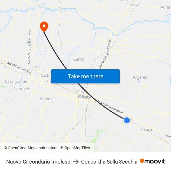 Nuovo Circondario Imolese to Concordia Sulla Secchia map