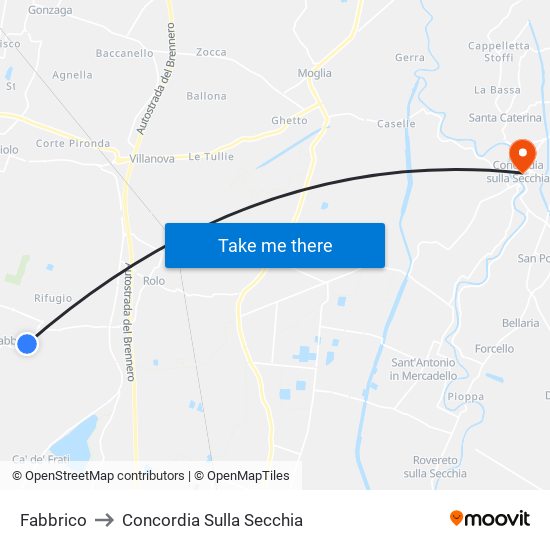 Fabbrico to Concordia Sulla Secchia map