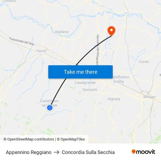 Appennino Reggiano to Concordia Sulla Secchia map