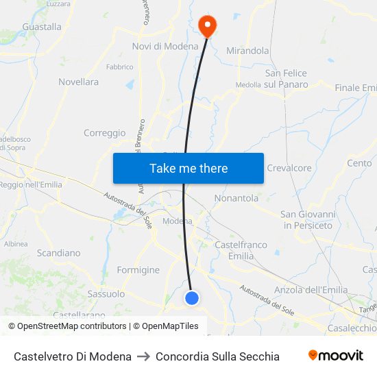 Castelvetro Di Modena to Concordia Sulla Secchia map