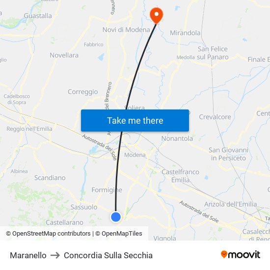 Maranello to Concordia Sulla Secchia map