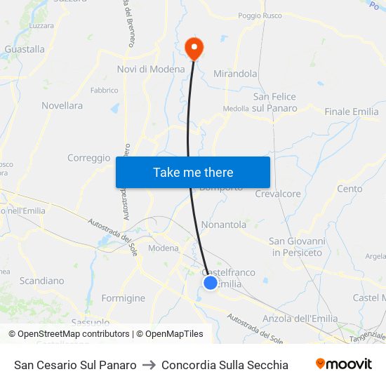 San Cesario Sul Panaro to Concordia Sulla Secchia map