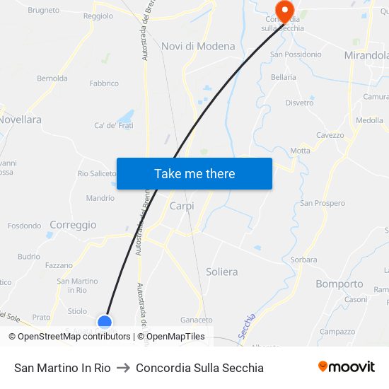 San Martino In Rio to Concordia Sulla Secchia map