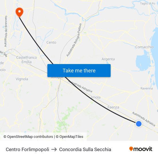 Centro Forlimpopoli to Concordia Sulla Secchia map