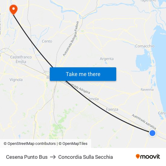 Cesena Punto Bus to Concordia Sulla Secchia map