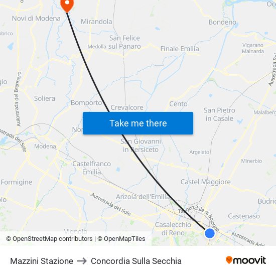 Mazzini Stazione to Concordia Sulla Secchia map