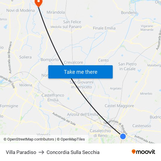 Villa Paradiso to Concordia Sulla Secchia map