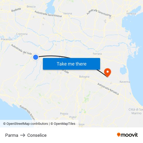 Parma to Conselice map