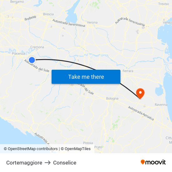 Cortemaggiore to Conselice map