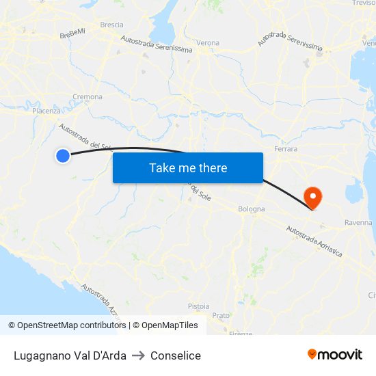 Lugagnano Val D'Arda to Conselice map