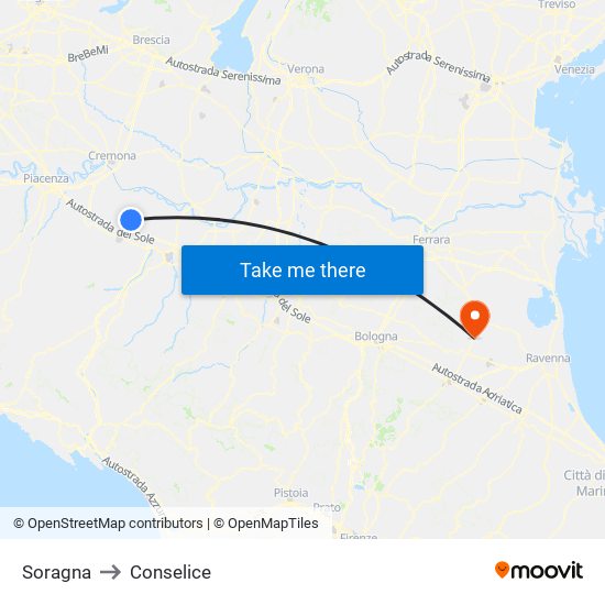Soragna to Conselice map