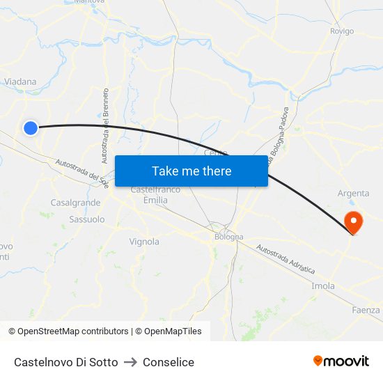 Castelnovo Di Sotto to Conselice map