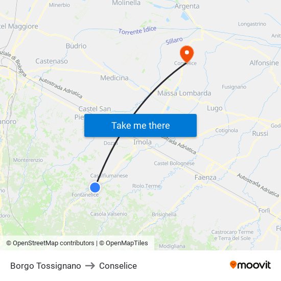 Borgo Tossignano to Conselice map