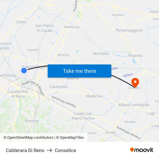 Calderara Di Reno to Conselice map