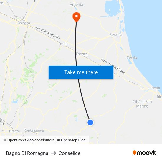 Bagno Di Romagna to Conselice map