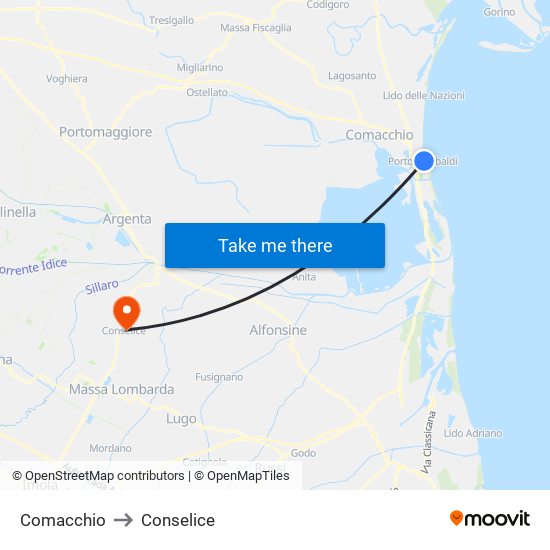 Comacchio to Conselice map