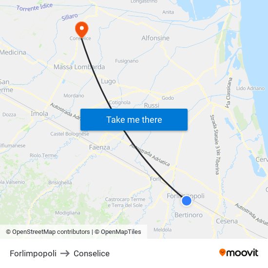 Forlimpopoli to Conselice map