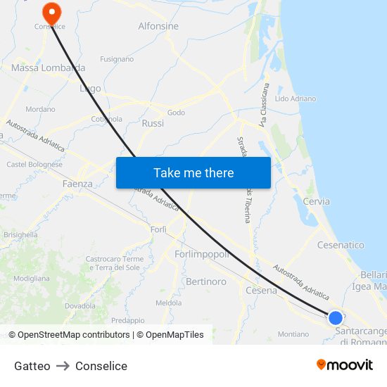 Gatteo to Conselice map