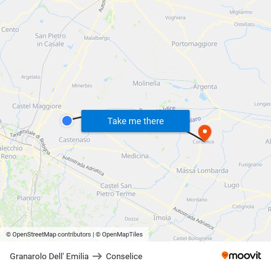 Granarolo Dell' Emilia to Conselice map