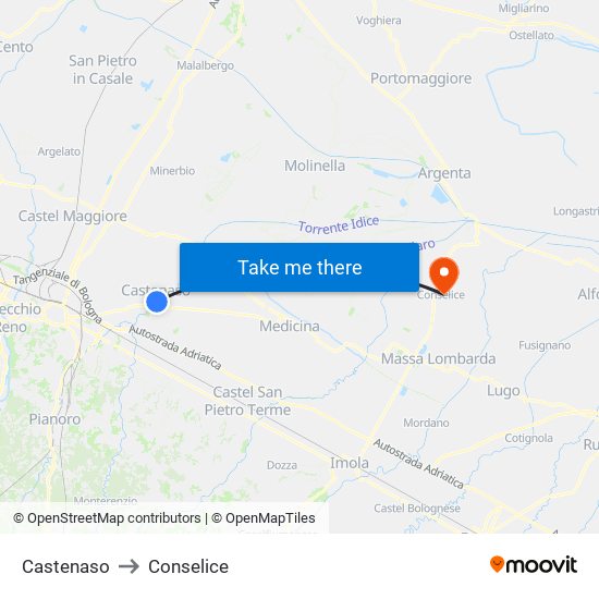 Castenaso to Conselice map
