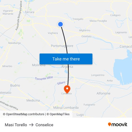 Masi Torello to Conselice map