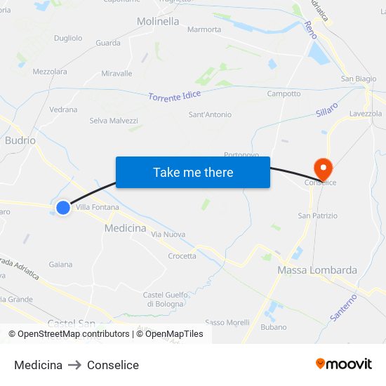 Medicina to Conselice map