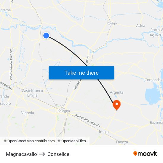 Magnacavallo to Conselice map