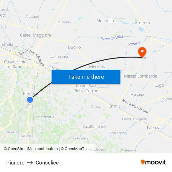 Pianoro to Conselice map