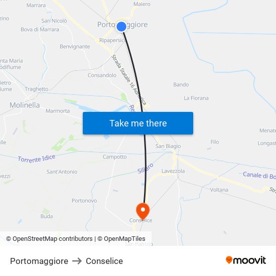 Portomaggiore to Conselice map