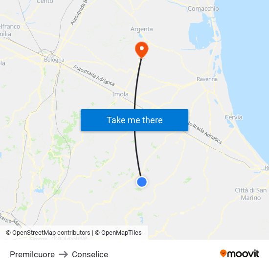 Premilcuore to Conselice map