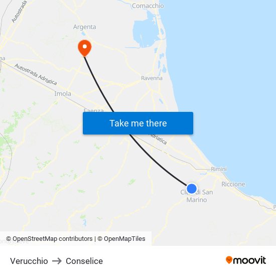 Verucchio to Conselice map