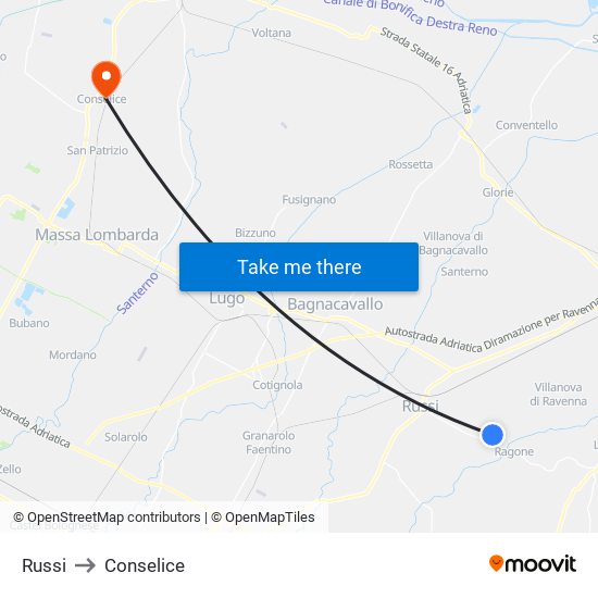 Russi to Conselice map