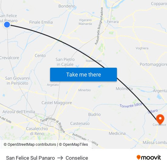 San Felice Sul Panaro to Conselice map