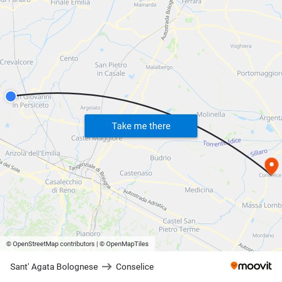 Sant' Agata Bolognese to Conselice map