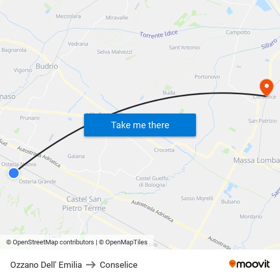 Ozzano Dell' Emilia to Conselice map