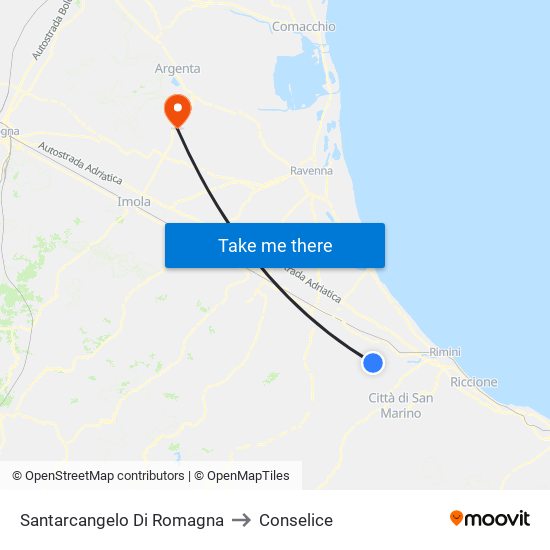 Santarcangelo Di Romagna to Conselice map