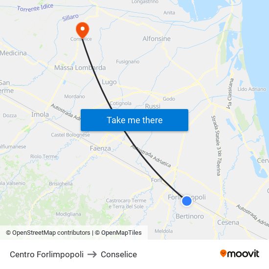 Centro Forlimpopoli to Conselice map