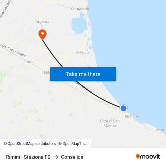 Rimini - Stazione FS to Conselice map