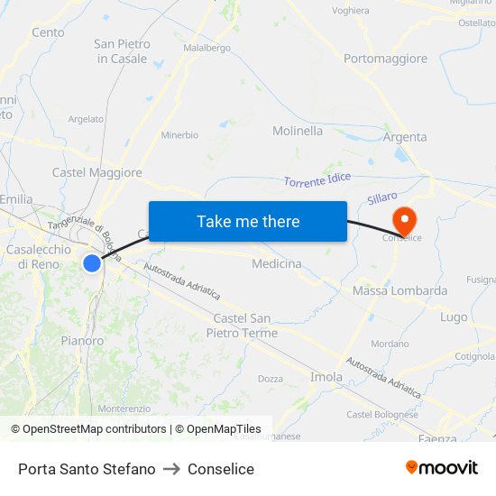 Porta Santo Stefano to Conselice map