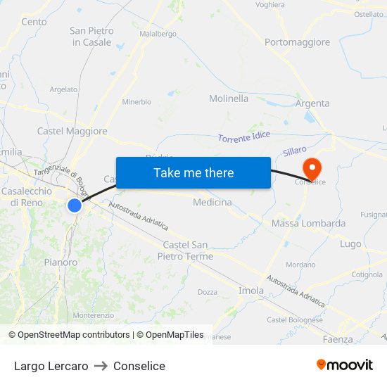 Largo Lercaro to Conselice map
