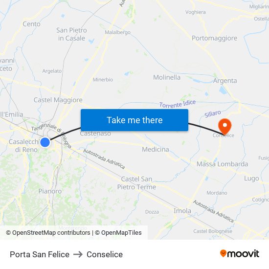 Porta San Felice to Conselice map