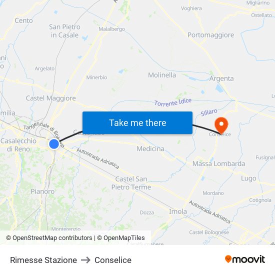 Rimesse Stazione to Conselice map