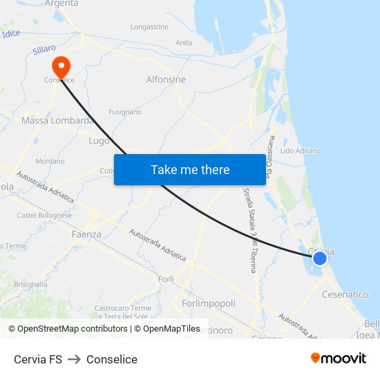 Cervia FS to Conselice map