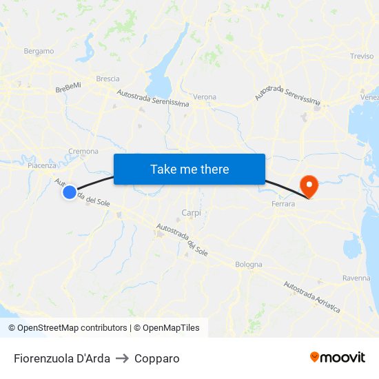 Fiorenzuola D'Arda to Copparo map